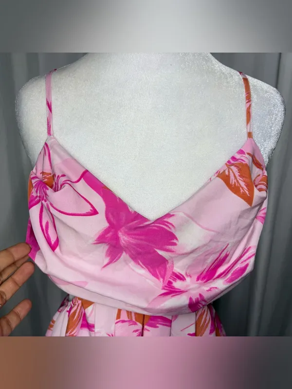 Pink Floral Maxi Dress with Spaghetti Straps - Image 8