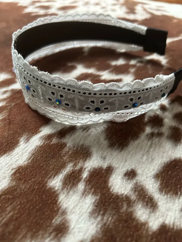 Lace ribbon with colorful crystals Headband handmade brand new - Image 2