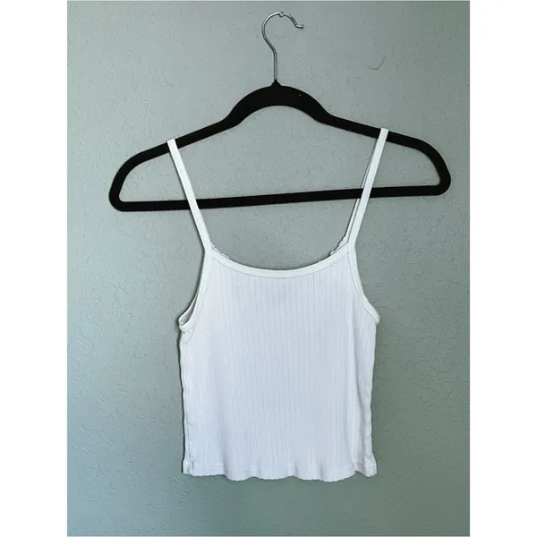 Brandy Melville Pointelle Thin Strap Cropped Tank Ribbed Off White - Image 4