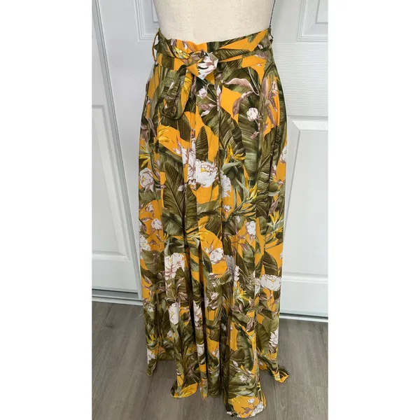 Lulus Away to the Islands Small NWT Marigold Tropical Print‎ Wrap Maxi Skirt - Image 6