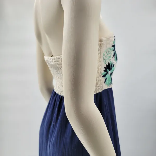 Missy Robertson Strapless Maxi Dress Large Blue Embroidered Floral Boho Summer - Image 16