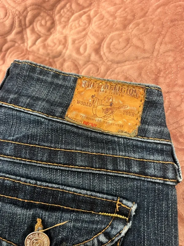 True Religion Dark Indigo Flare Jeans with Contrast Stitching 28” - Image 4