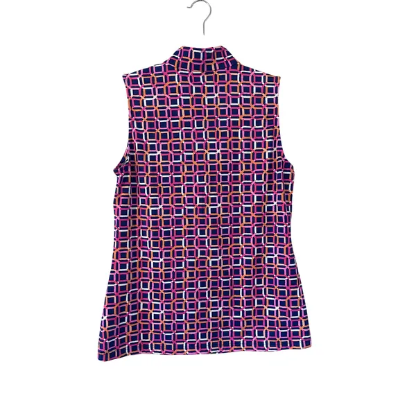 J McLaughlin Sleeveless Mock Neck Geometric Print Quarter Zip Golf‎ Polo Shirt S - Image 2
