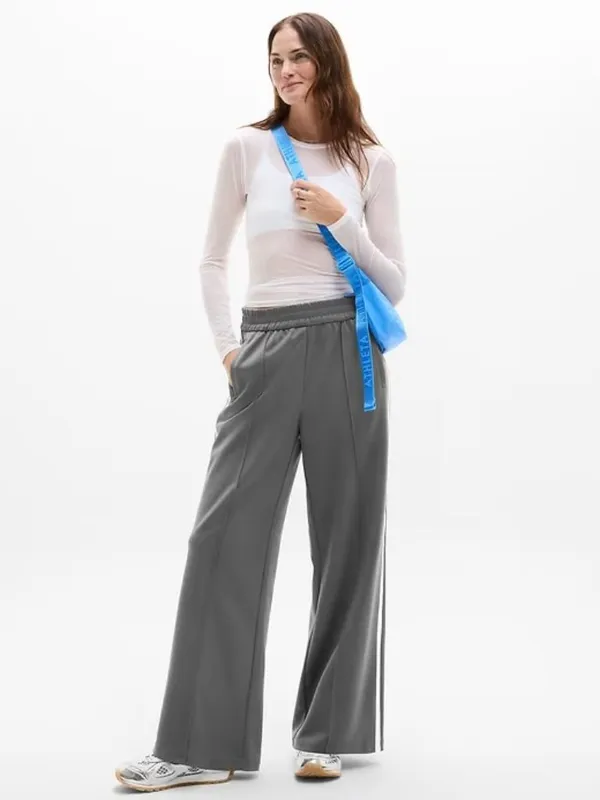 New Athleta S Tempo Mid Rise Wide Leg Track Pant Shadow Grey/Bright White Small - Image 6