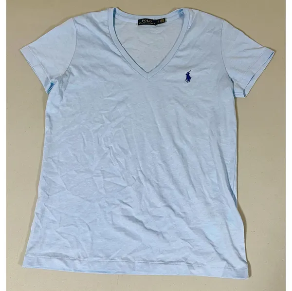 Polo Ralph Lauren Baby Blue Pastel Solid Logo V-Neck Tee T-Shirt Top Size S 🩵 - Image 2