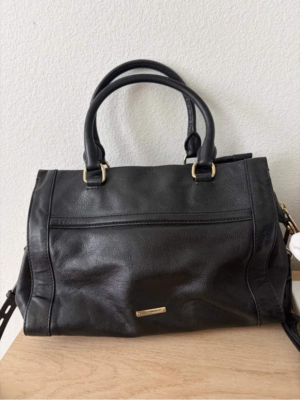 REBECCA MINKOFF MAB Bowery BLACK Trapezoid Leather Satchel Bag AUTHENTIC - Image 4