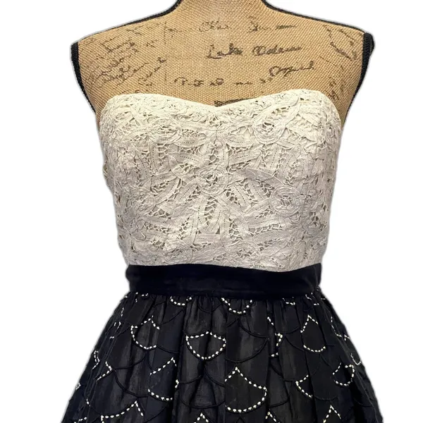 Anthropologie Meadow Rue Battenberg Lace Strapless‎ Dress Coquette US Size 0 - Image 4