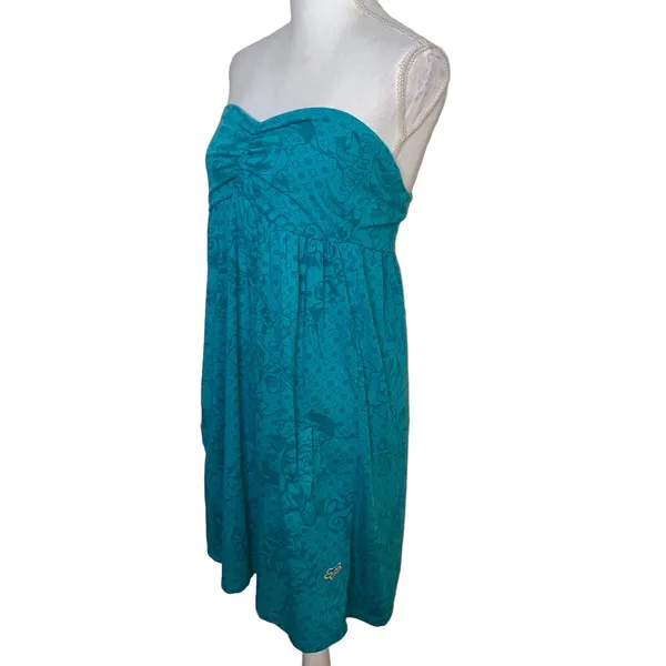 FOX Racing Dress Y2k Tube Mini Turquoise Skull & Roses Floral Print, Size Large - Image 5