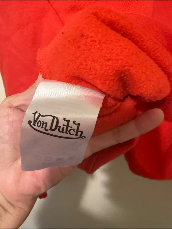 Von Dutch Red Hoodie Sweater with White Logo and Drawstrings M - Image 9