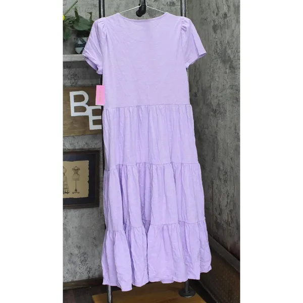 NWT Riley & Rae Lacey Crew Neck Tiered Puff-Sleeve Midi Dress Lilac Purple S - Image 3