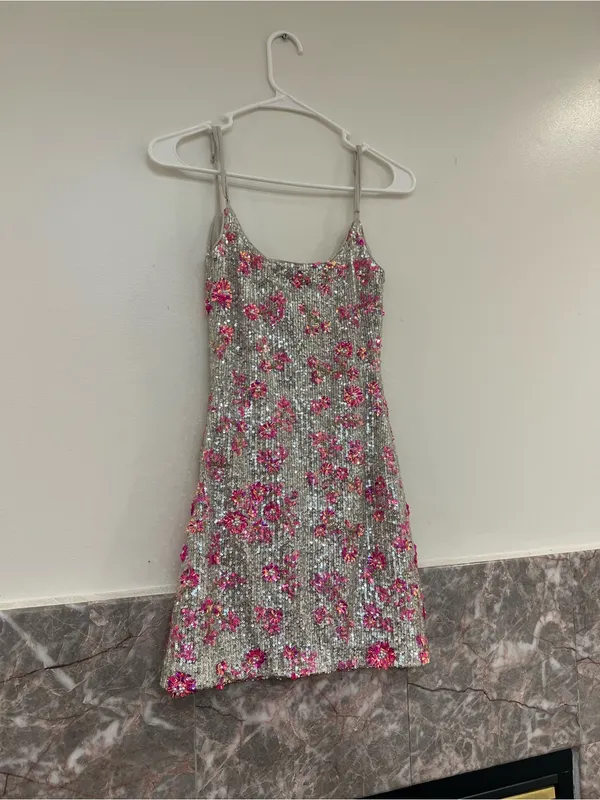 Lovers and Friends Maria Sequin Mini Dress in Silver And Pink | SIZE XS - Image 4