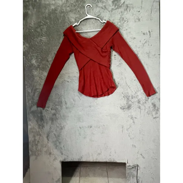 Free People Marley Off The Shoulder Ribbed Long Sleeve Top Rust Orange M New - Image 3
