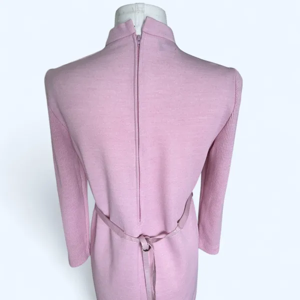 Vintage 70s Pink Sweater Dress Knit Mock Neck Sheath Retro Soft Girl Size 12 P - Image 5