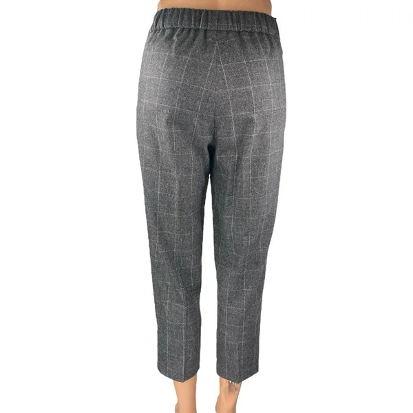 Aritzia Babaton Atelier Gray Wool Plaid High Rise Tapered Trousers Pants Size 2 - Image 3
