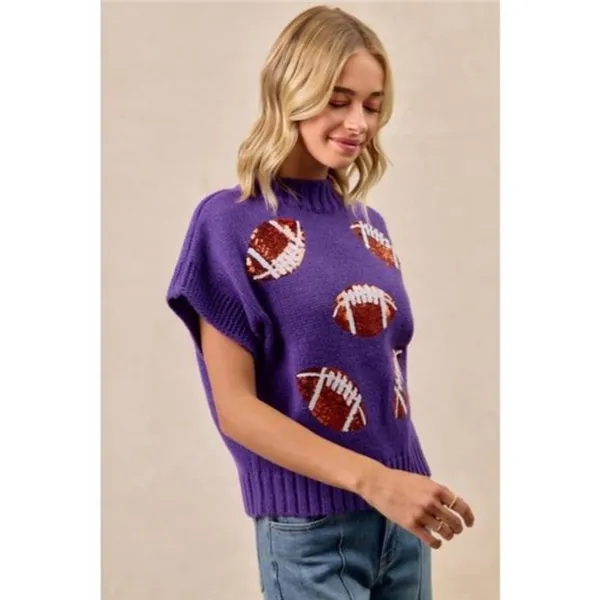 ✨NWT‎ BiBi Gameday Sequin Football Patches Rib Banded Sweater - Image 5