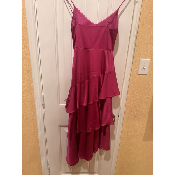 Lulus Charming Crush Hot Pink Satin Tiered Ruffled Midi Dress size xs - Image 9