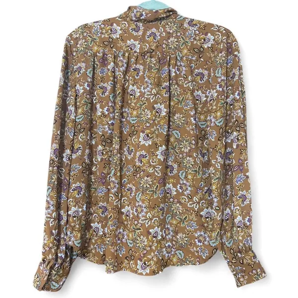 LOFT Women’s Floral Tie Neck Blouse Medium Long Sleeve Boho Cottagecore Fall Top - Image 3