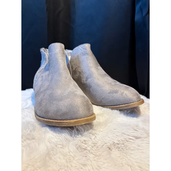 Grey Faux Suede Ankle Boots Pointed Toe Low Block Heel Rear Zip Size 6 - Image 6