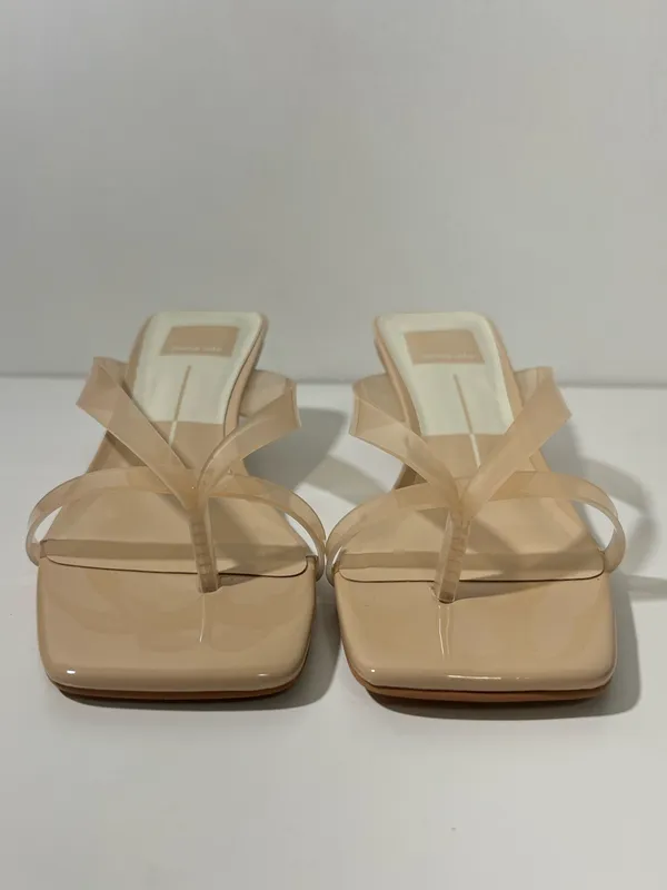 Dolce Vita Brevel Nude Vinyl Praline Jelly PVC Clear Strap Slide Sandal Heels - Image 8
