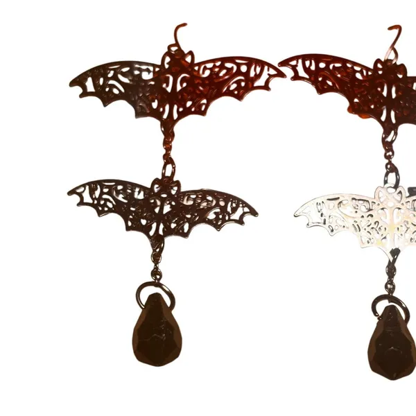 Gothic Bat‎ Drop Earrings Black Halloween Costume Jewelry - Image 2