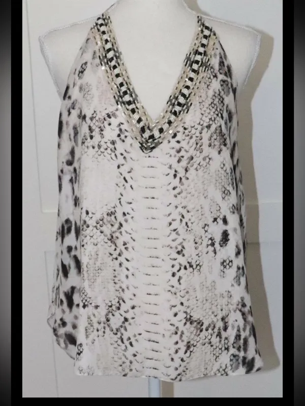 Haute Hippie Scarface Beaded 100% Silk Halter Top Leopard Snake Print Size Large - Image 3