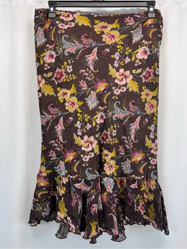 Reversible Floral Animal Midi Skirt 32” L Green Brown Fall Boho Indie Academia - Image 9