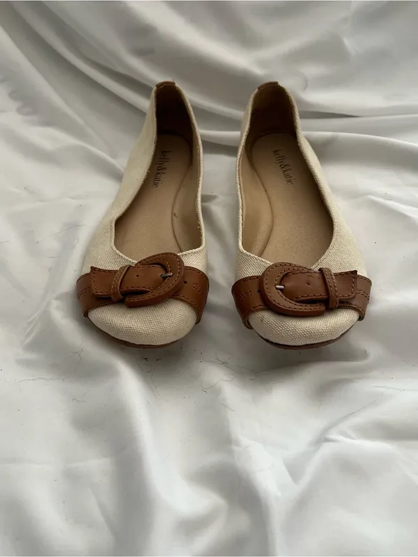 Kelly & Katie Cream Canvas Ballet Flats with Tan Buckle Size 8 1/2 - Image 2