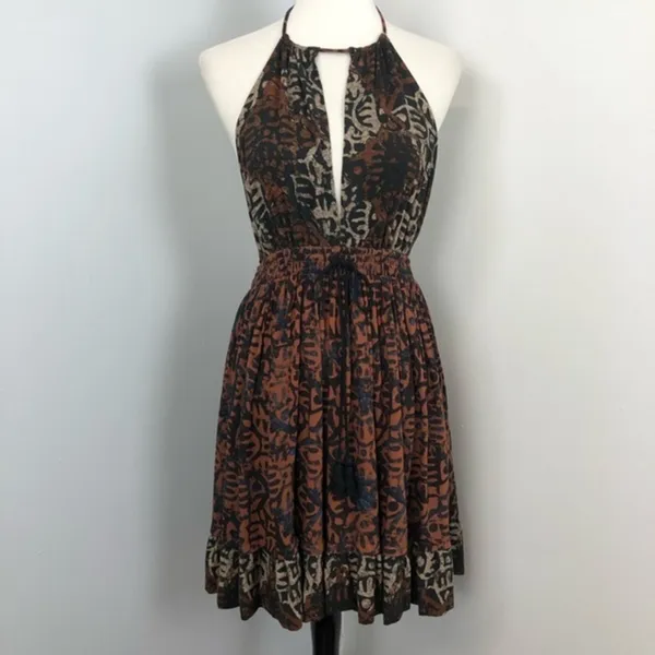 Free People Beach Day Open Back Halter Mini Dress In Black Medium - Image 4