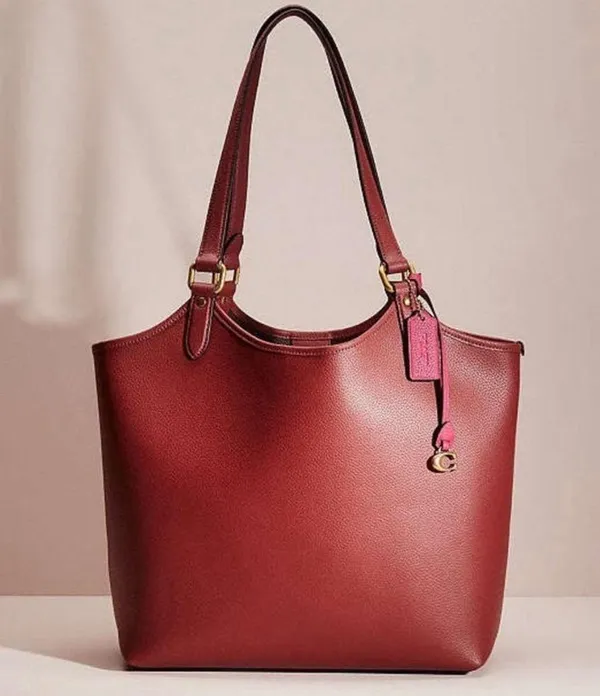 Coach Polished Pebble Leather Restored Day Tote in Brass/Brick Red, New +DustBag - Image 13