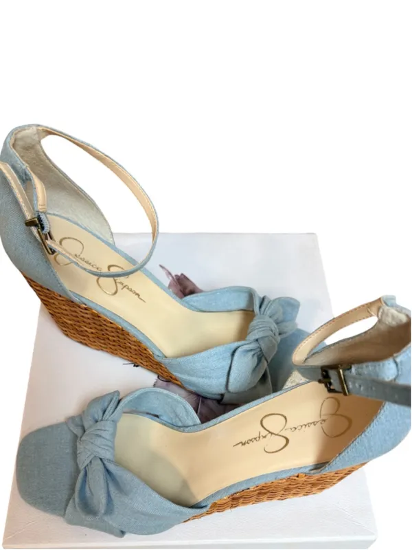 Jessica Simpson Delirah Bow Ankle-Strap Wedge Sandals Denim Size 9.5 - Image 2