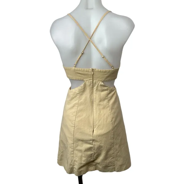 ZARA Yellow Pleated Cut Out Crossback Sleeveless Mini Cami Tank A-line Dress XS - Image 2
