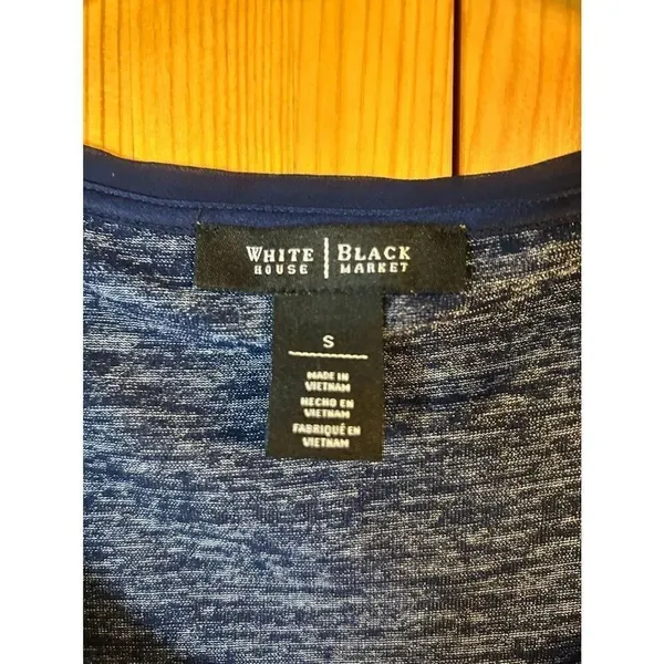 White House Black Market Dark Heather Blue Asymmetrical Drapped Shirt Size Small - Image 4