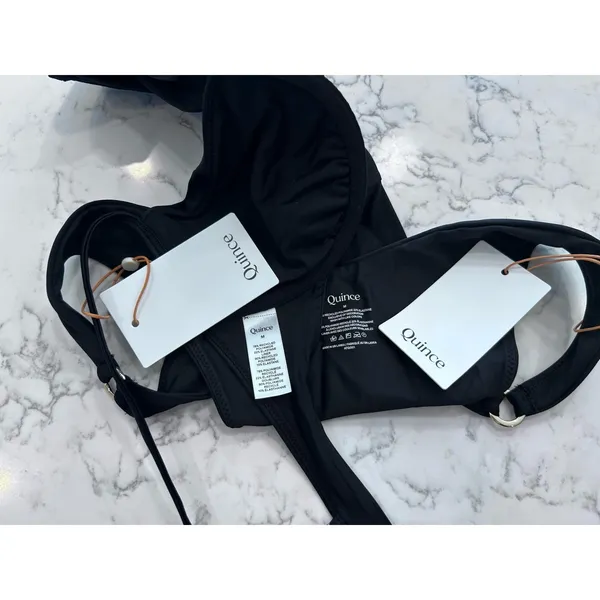 NWT Quince Black Italian Demi Bikini Top & High Leg Ring Bottom Set Size Medium - Image 3