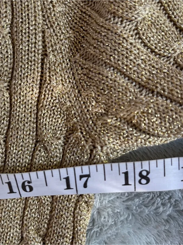 Lauren Ralph Lauren Gold lurex v neck cable knit sweater Xmas holidays luxurious - Image 6