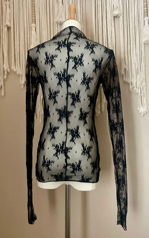 Free People Intimately XS Black Lace Long Sleeve Blouse - Image 3