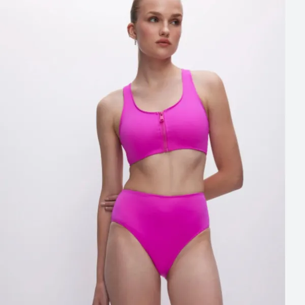 NWT Good American Compression Zip-Up Sports Bra in Fuchsia Pink001 LARGE - Image 3