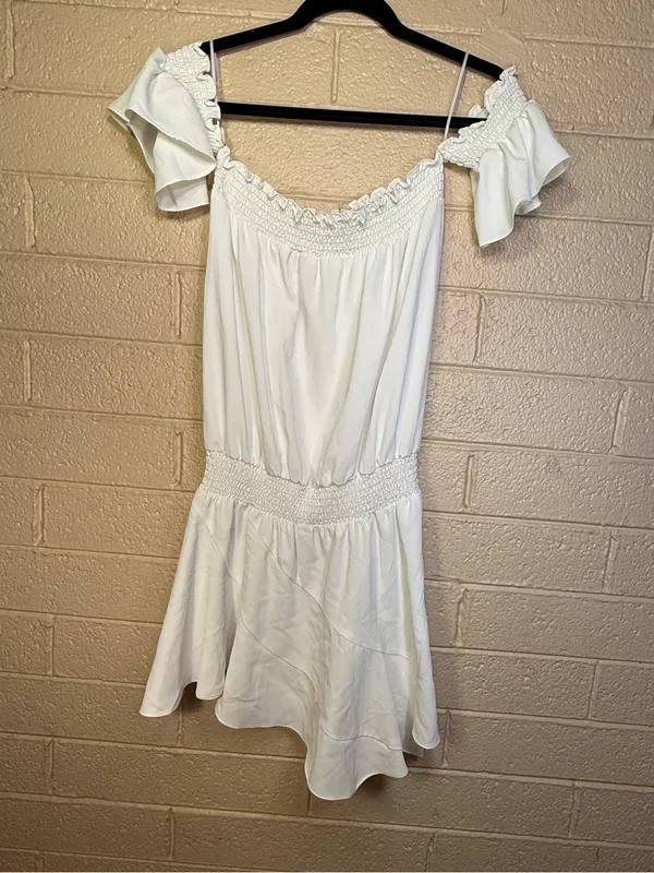 Amanda Uprichard white Off-Shoulder Smocked Mini Dress - Image 2