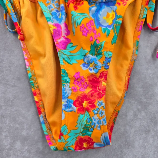 Xhilaration Orange Floral String Ties Bikini‎ Bottom Swimwear Small - Image 4