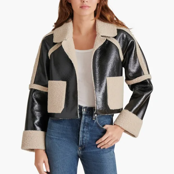 NWT STEVE MADDEN Faux Shearling Trim Faux Leather Jacket Oversized - Image 11