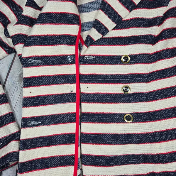 Cabi 5094 Cruise Striped Blazer Jacket 6‎ Navy Cream Red Gold Buttons - Image 6