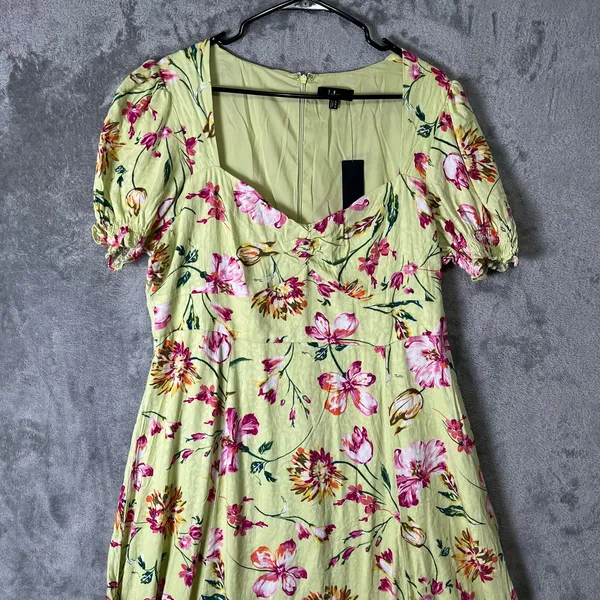 Lulus Parisian Picnic Green Floral Jacquard Puff‎ Sleeve Midi Dress XXL New - Image 2