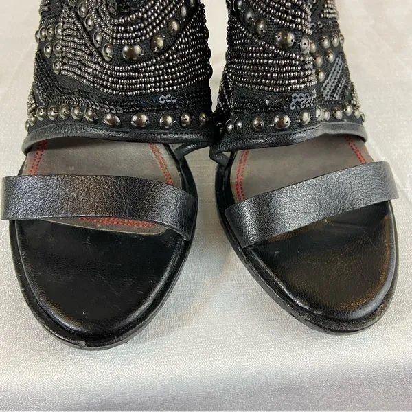Miss Sixty Sade Stiletto Heels Black Leather Studs Jeweled Slingback Size 38 - Image 13