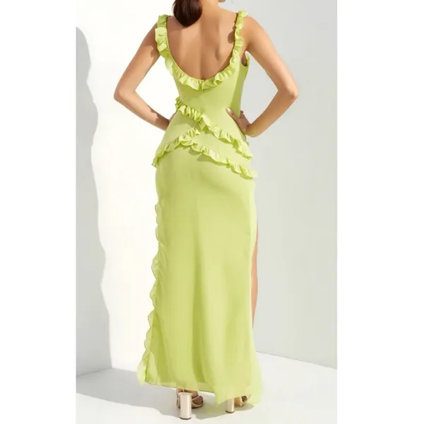 HOUSE OF CB Pixie Ruffle Maxi Dress, Lime, L (Plus Cup) - Image 6