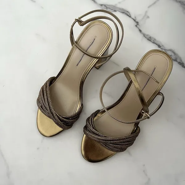 WHBM Crystal Embellished Strappy Heels Bronze Metallic Size 8 - Image 5