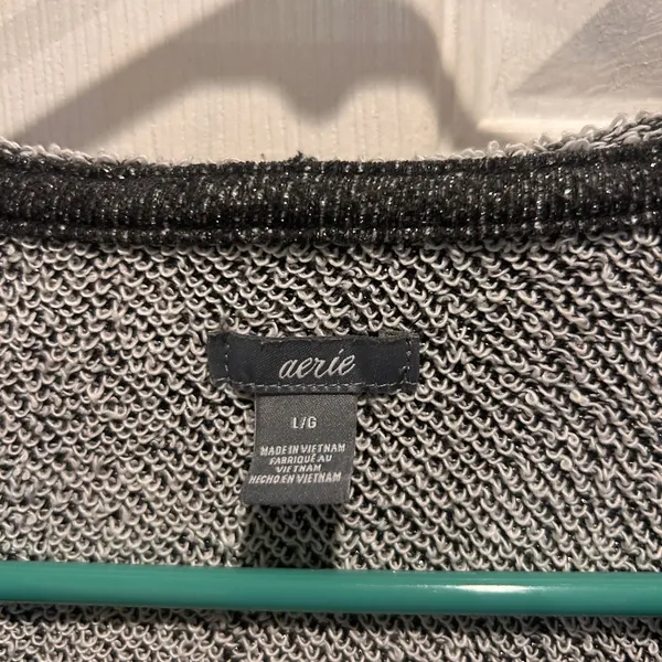 Aerie Womens Large Charcoal Gray Metallic Sparkle V-Neck Pullover Hoodie L - Image 3