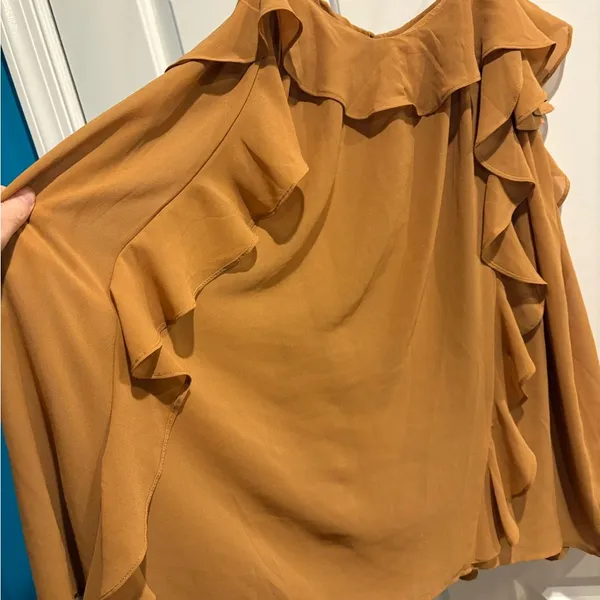 Revolve Tularosa Jamie Mini Dress tan sz M brown sugar tan ruffles - Image 6