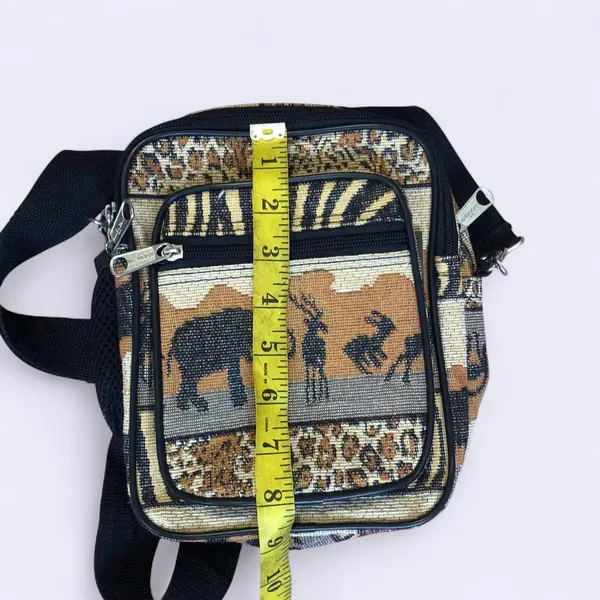 Safari African Jungle Animal Crossbody Messenger Belt Fanny Pack Bag Purse Travel Tapestry Brown Black Zip #Boho #Western #Festival #Rave #Hippie Giraffe Elephant Deer Antelope Measurement in pics - Image 4