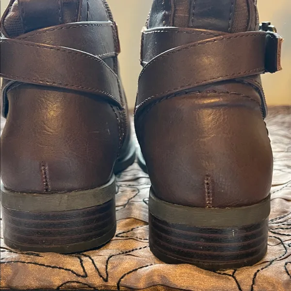 Women's Tall Brown Buckle Riding Boots with Side Zip - Image 3