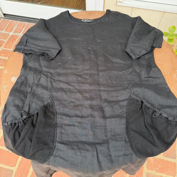 Free People Stefani boho black linen dress/ top with pockets sz s - cute summer dress or beach cover up - Image 3