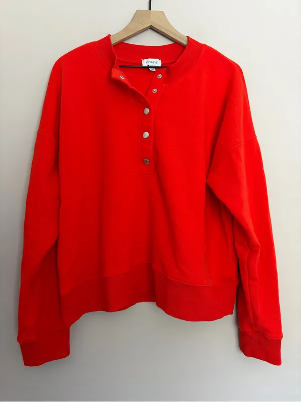 Evereve Andi Snap Button Henley Pullover Sweatshirt Coral XL - Image 2